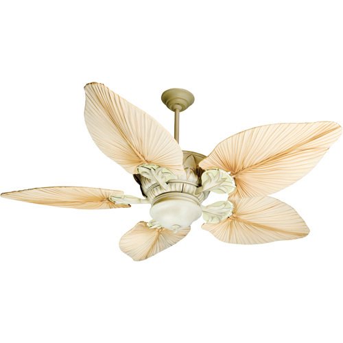 Craftmade 56" Ceiling Fan in Antique White Distressed with Tropic Isle Blades in Natural Palm and Light Kit