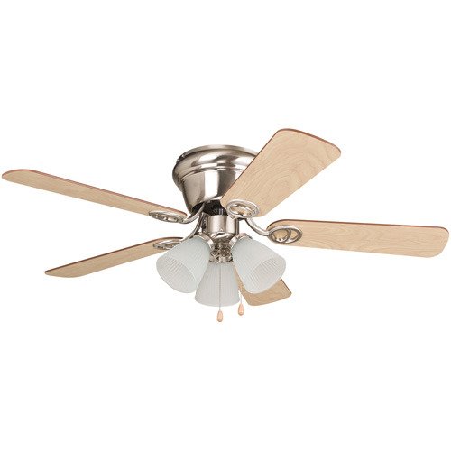 Craftmade 42" Hugger Ceiling Fan with 3 Lights Light Kit in Brushed Nickel with Ash/Walnut Blades