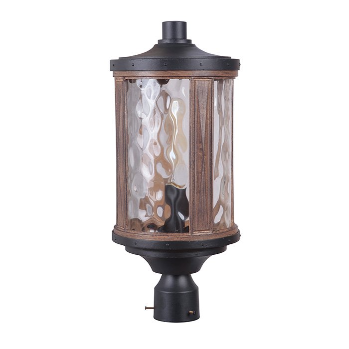 Craftmade 1 Light Large Post Mount in Textured Black / Whiskey Barrel with Clear Hammered Glass