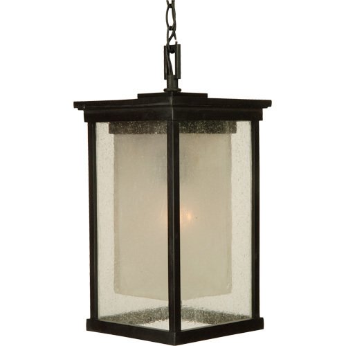 Craftmade 8" Energy Star Hanging Exterior Light in Oiled Bronze with Clear Seeded Glass (Outer) & Frosted Amber Glass (Inner)