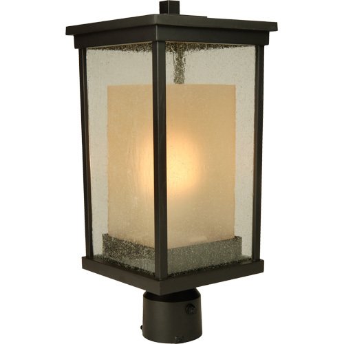 Craftmade 8" Energy Star Exterior Post Light in Oiled Bronze with Clear Seeded Glass (Outer) & Frosted Amber Glass (Inner)