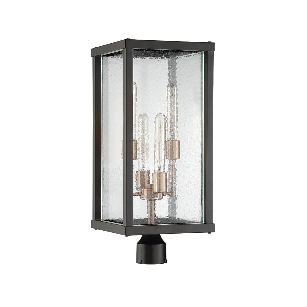 Craftmade 4 Light Large Post Mount in Midnight/Patina Aged Brass with Clear Seeded Glass