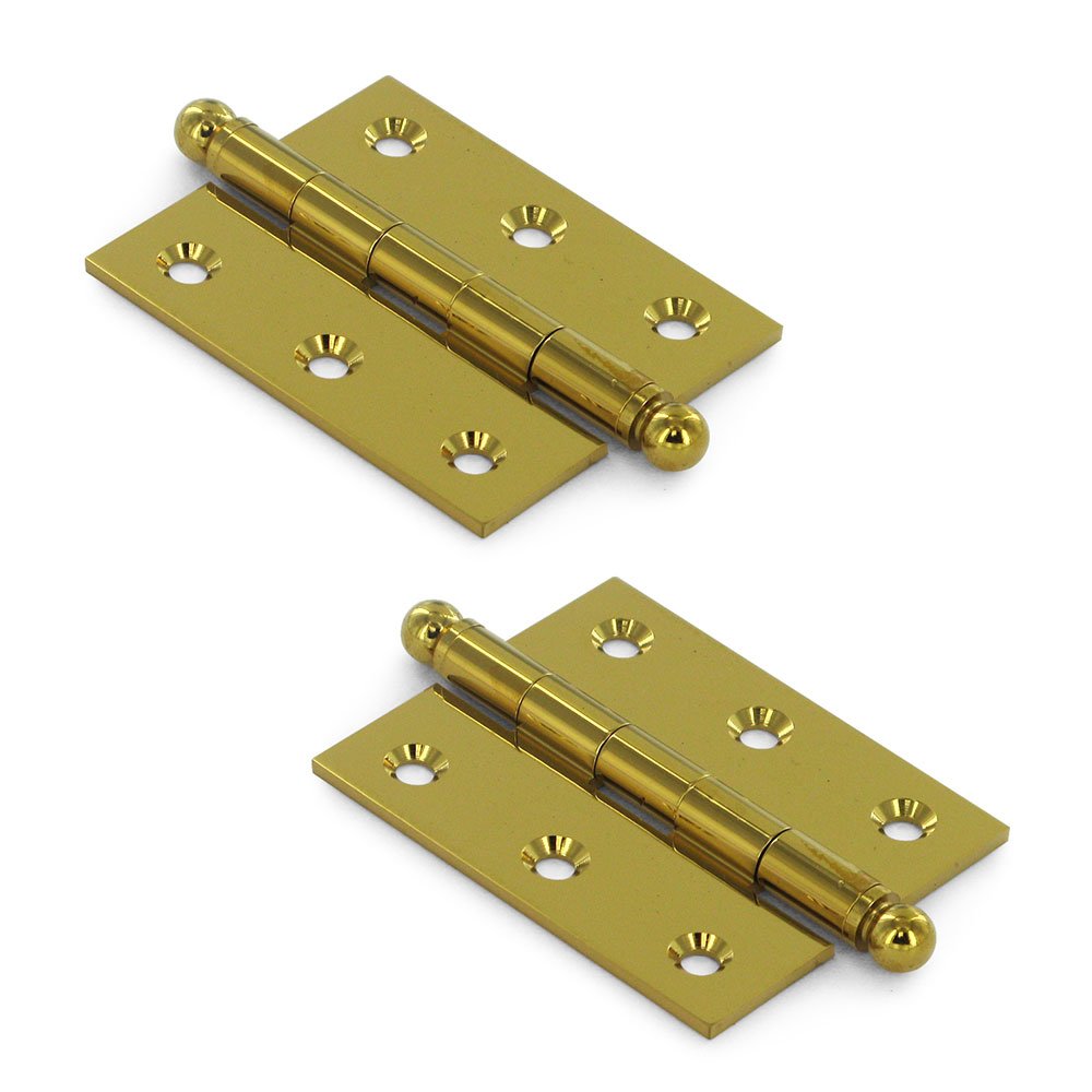 Deltana Solid Brass 2 1/2" x 2" Mortise Cabinet Hinge with Ball Tips (Sold as a Pair) in PVD Brass