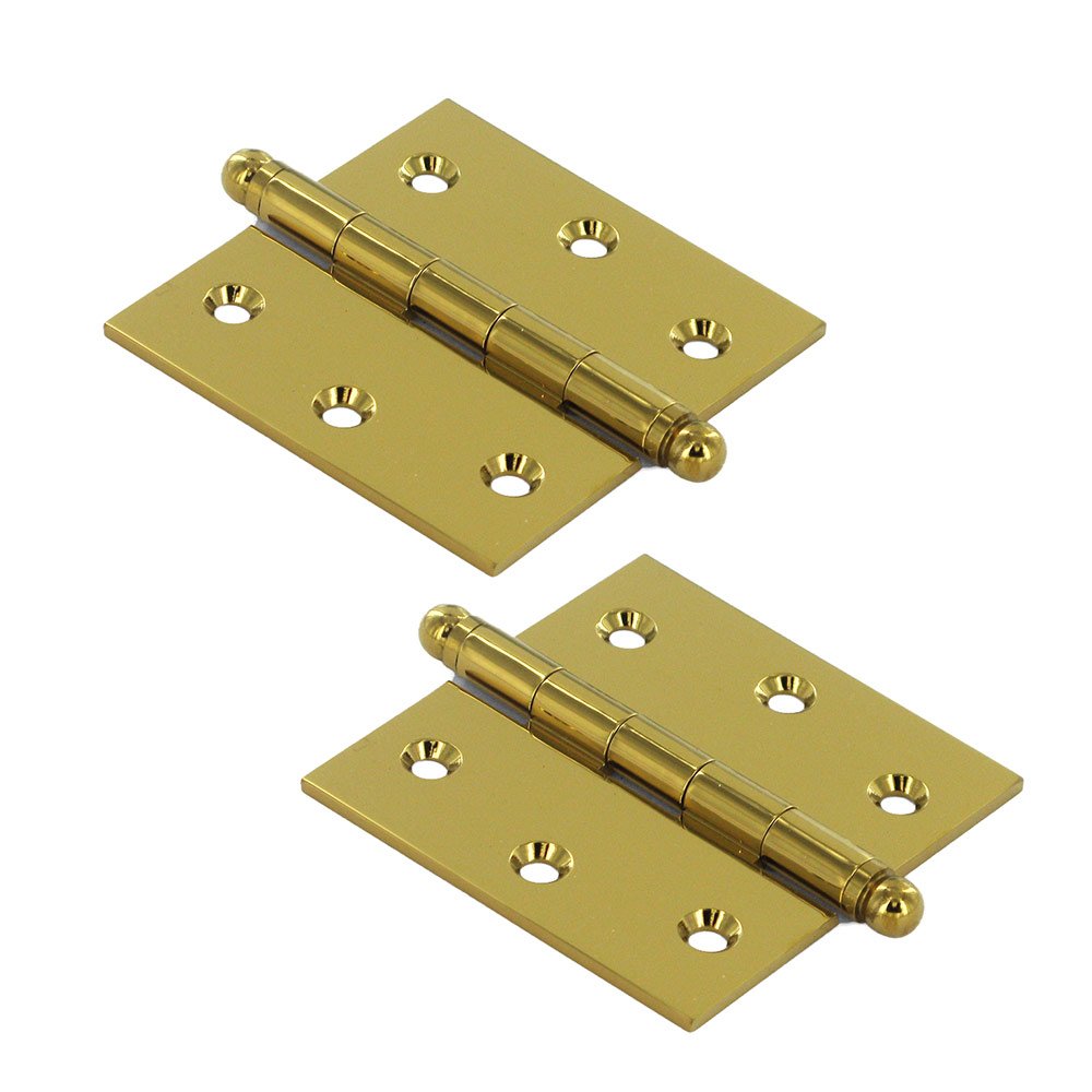 Deltana Solid Brass 2 1/2" x 2 1/2" Mortise Cabinet Hinge with Ball Tips (Sold as a Pair) in PVD Brass