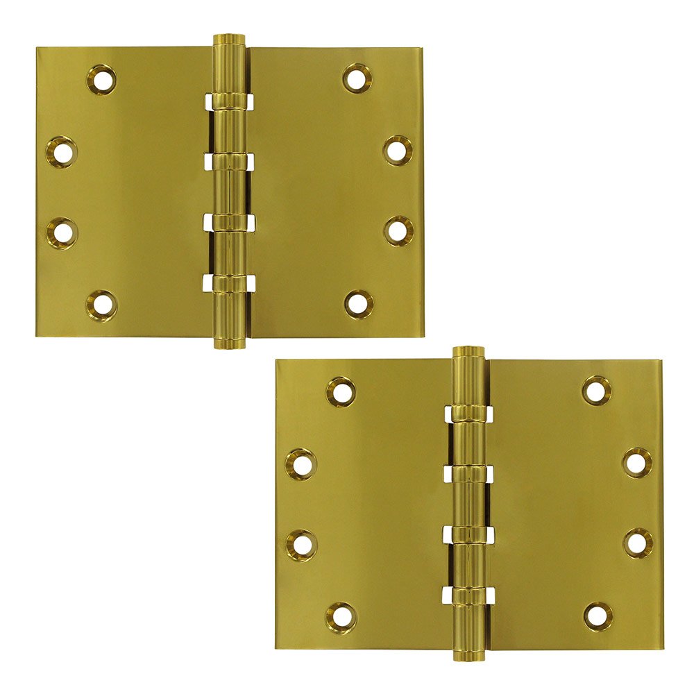 Deltana Solid Brass 4 1/2" x 6" 4 Ball Bearing Square Lifetime Finish Door Hinge (Sold as a Pair) in PVD Brass