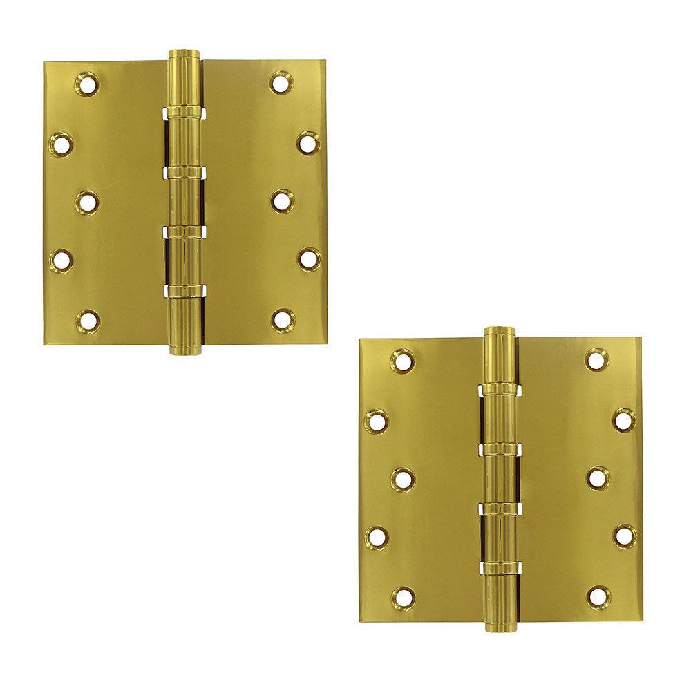 Deltana Solid Brass 6" x 6" 4 Ball Bearing Square Lifetime Finish Door Hinge (Sold as a Pair) in PVD Brass