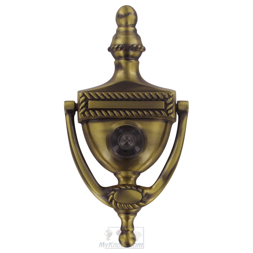 Deltana Solid Brass Victorian Rope Door Knocker with Viewer in Antique Brass