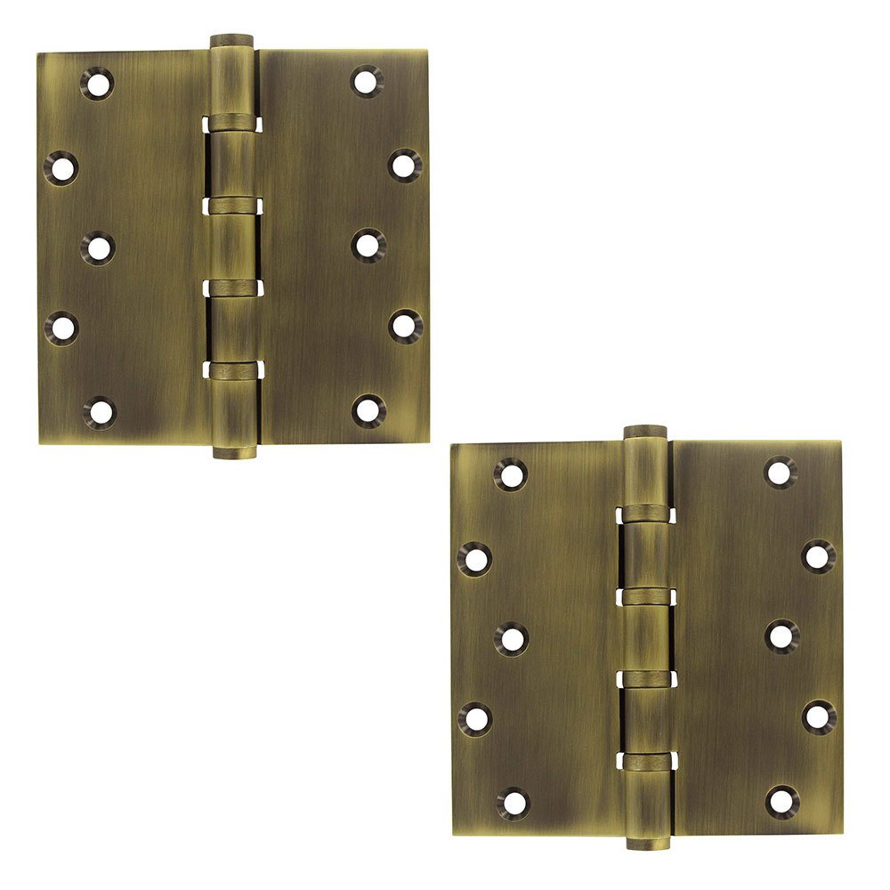 Deltana Solid Brass 6" x 6" Special Feature 4 Ball Bearing Square Door Hinge (Sold as a Pair) in Antique Brass