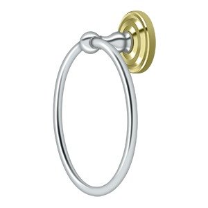Deltana Solid Brass Towel Ring  in Polished Brass And Polished Chrome