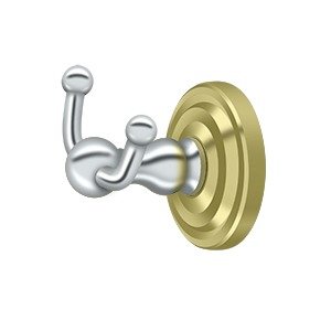 Deltana Solid Brass Double Robe Hook in Polished Brass And Polished Chrome