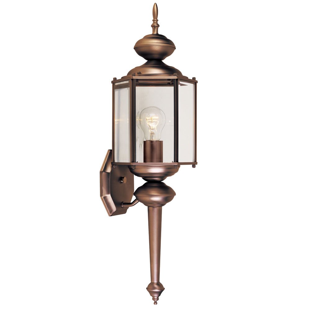 Designers Fountain 7" Wall Lantern in Distressed Bronze with Clear