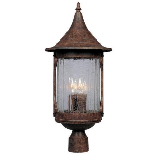 Designers Fountain Exterior Post Lantern in Chestnut with Aged Crackle Optic