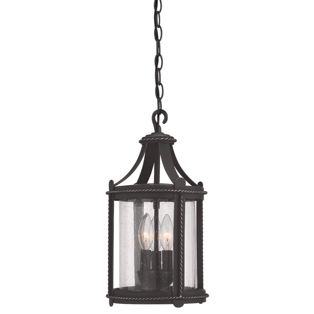 Designers Fountain 8" Hanging Lantern in Artisan Pardo Wash with Clear Seedy