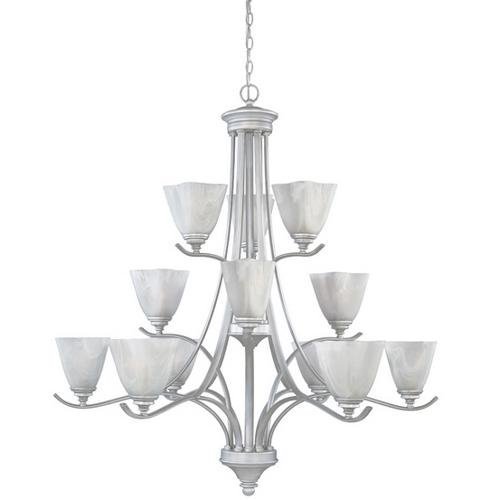 Designers Fountain Interior Chandelier in Matte Pewter with French Swirl Alabaster