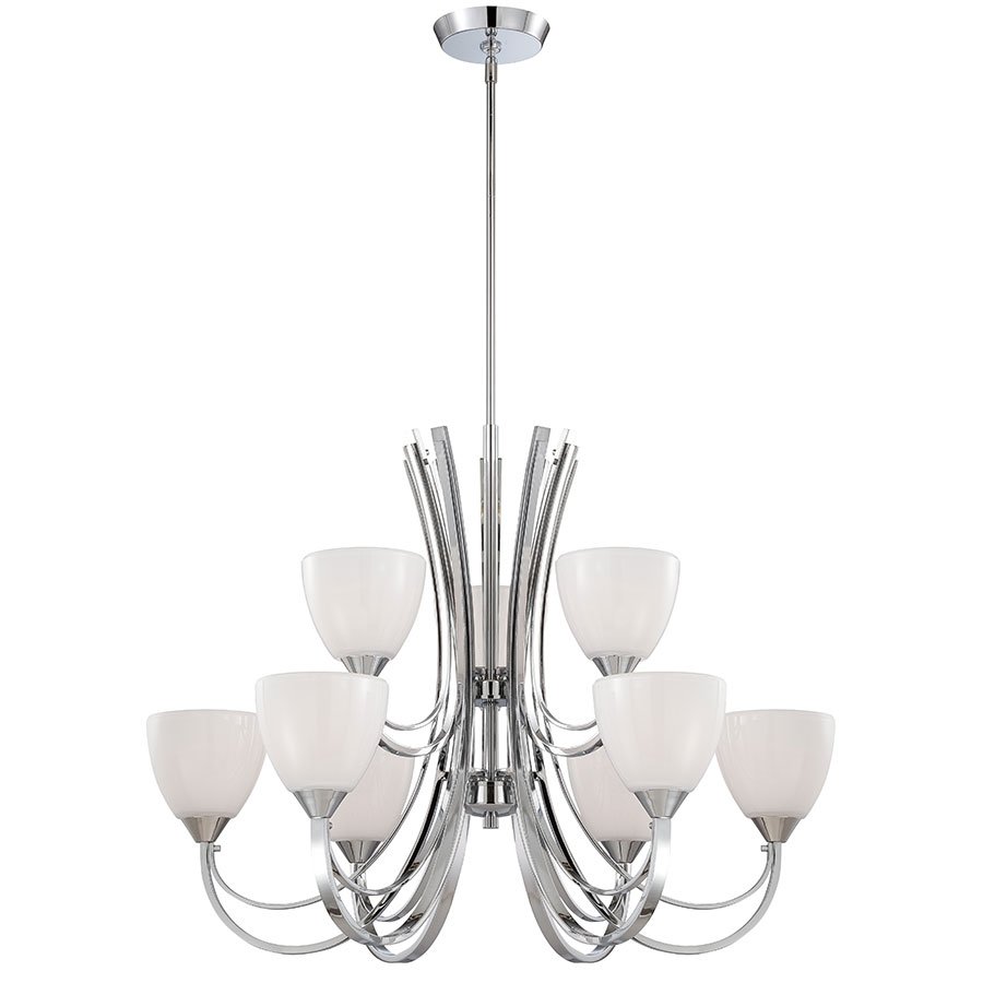 Designers Fountain 9 Light Chandelier in Chrome with Gloss White Opal