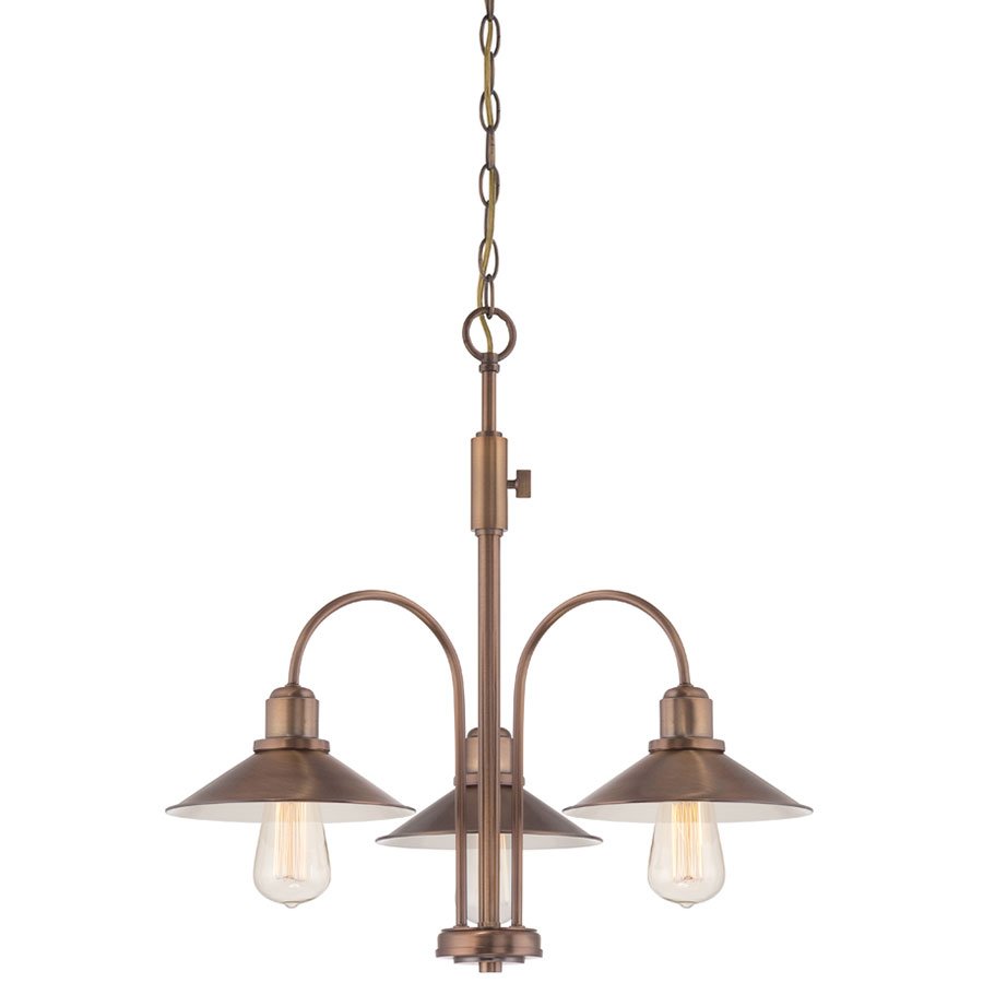 Designers Fountain 3 Light Chandelier in Old Satin Brass with Metal Shade