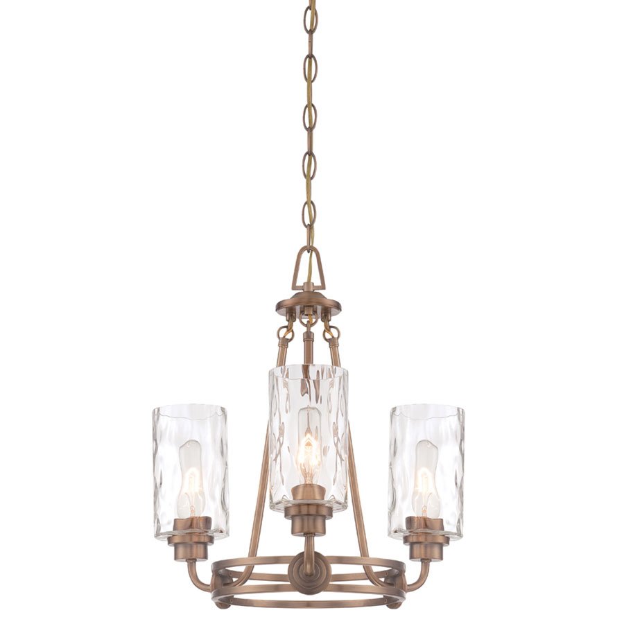 Designers Fountain 3 Light Chandelier in Old Satin Brass with Blown Hammered