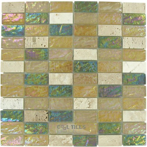 Elida Ceramica Glass & Stone - 12"x12" Glass Mosaic in Kaki Brick