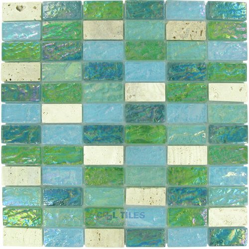 Elida Ceramica Glass & Stone - 12"x12" Glass Mosaic in Minty Brick