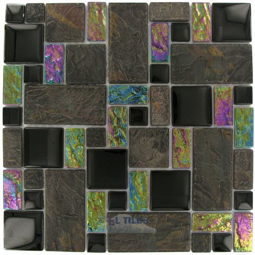 Elida Ceramica Glass & Stone - 12"x12" Glass Mosaic in Onyx Slate
