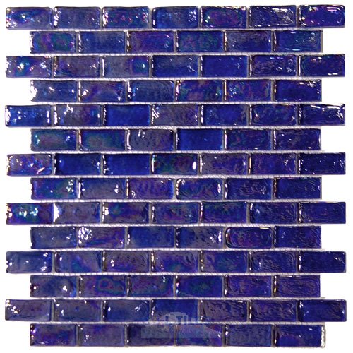 Distinctive Glass Mosaic Brick Cobalt Blue Iridescent 12" x 12" Film Faced Sheet