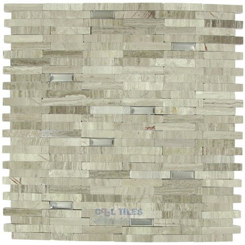 Distinctive Glass Marble Mosaic 11 1/4" x 12" Mesh Backed Sheet in Gray Marble Mosaic with Stainless Steel
