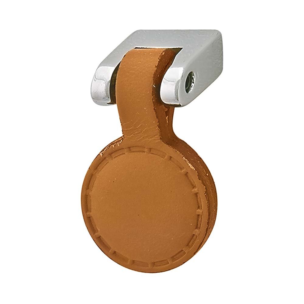 Hafele 1 1/2" X 1" Pendant Pull in Natural Leather with Polished Chrome