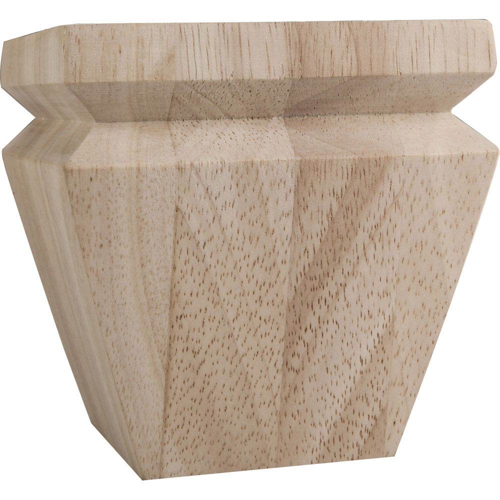 Hardware Resources 4" Square x 4" Tall Tapered Bun Foot with "V" Groove in Rubberwood Wood