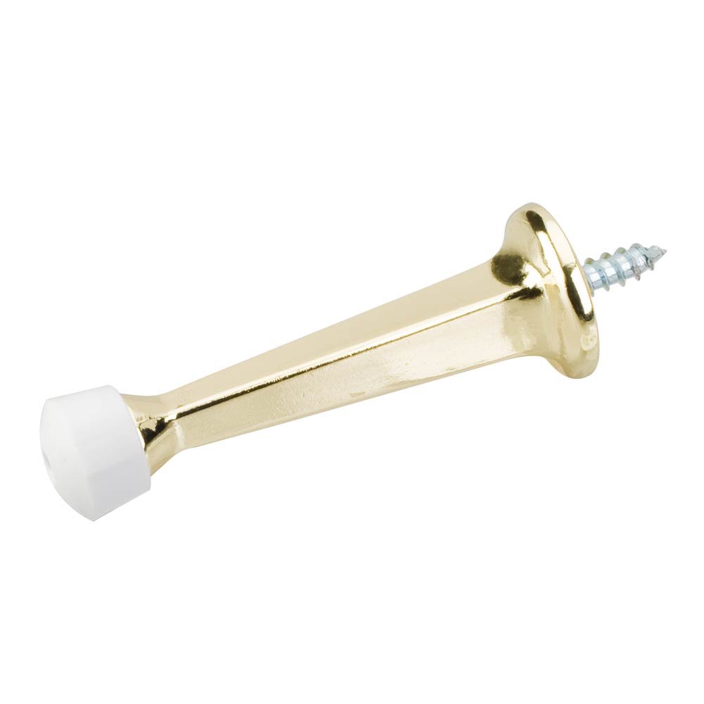 Hardware Resources Solid Door Stop with Fixed Screw Attachment in Polished Brass