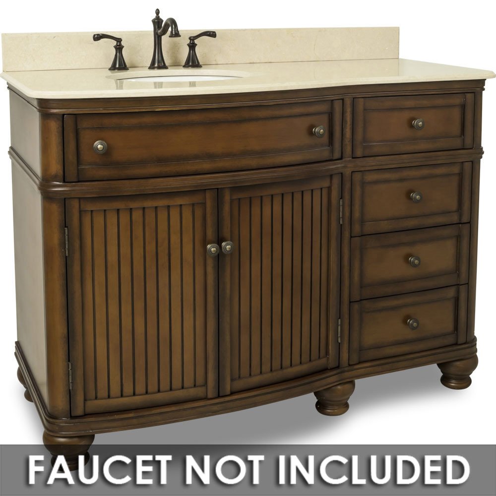Elements Hardware 48" Single Vanity with Preassembled Top and Bowl in Painted Walnut with Brown/Tan Top