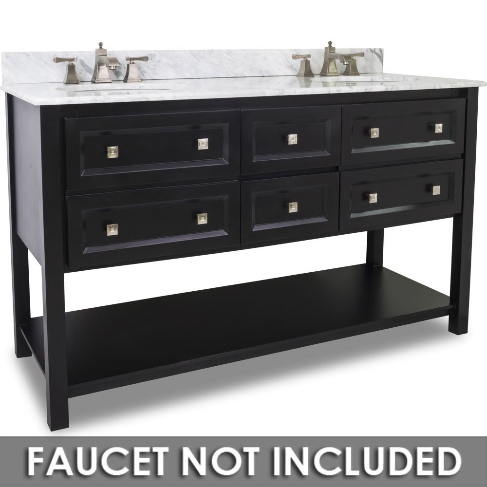 Elements Hardware 60" Double Vanity with Preassembled Top and Bowl in Painted Black with White Top