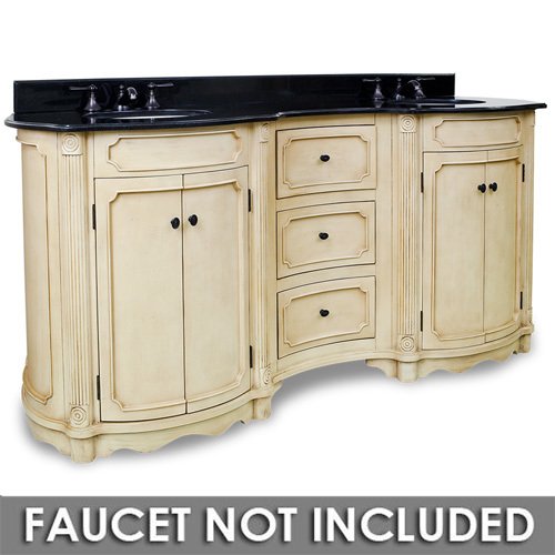 Elements Hardware 74 1/4" Bathroom Vanity in Buttercream with Black Granite Top and Bowl