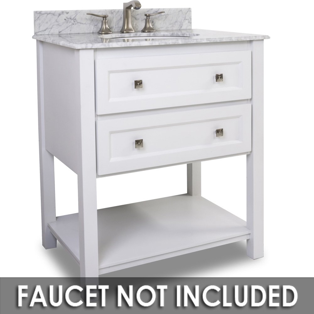Elements Hardware Vanity with Preassembled top and bowl in Painted White with White Top