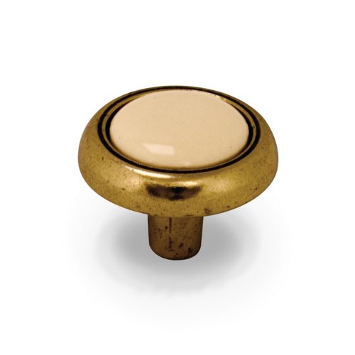 Hardware Resources 1 1/8" Diameter Knob with Ceramic Insert in Antique Brass Machined