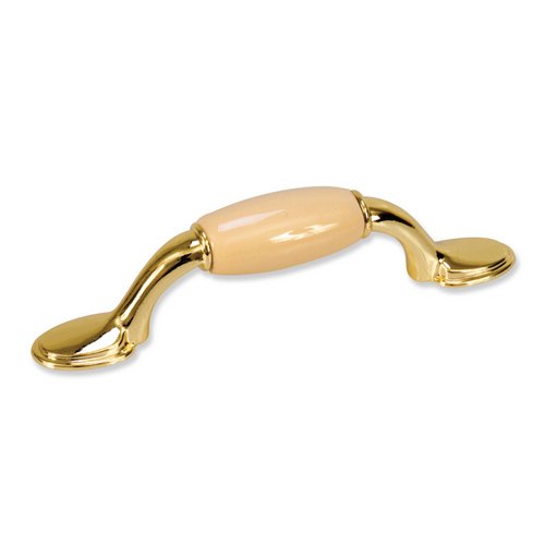 Hardware Resources 3" Centers Pull with Ceramic Insert in Polished Brass