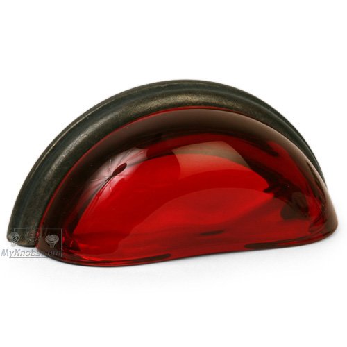 Lewis Dolin 3" (76mm) Centers Cup Pull in Transparent Ruby Red/Oil Rubbed Bronze