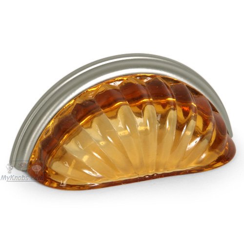 Lewis Dolin 3" (76mm) Centers Melon Glass Bin Pull in Transparent Amber/Brushed Nickel