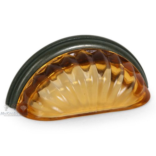 Lewis Dolin 3" (76mm) Centers Melon Glass Bin Pull in Transparent Amber/Oil Rubbed Bronze
