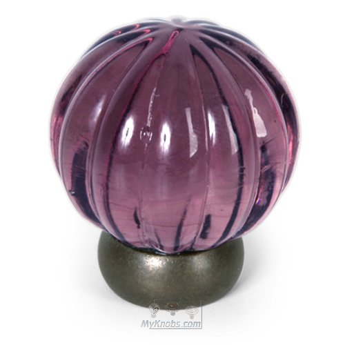 Lewis Dolin 1 1/4" (32mm) Diameter Melon Glass Knob in Transparent Amethyst/Oil Rubbed Bronze
