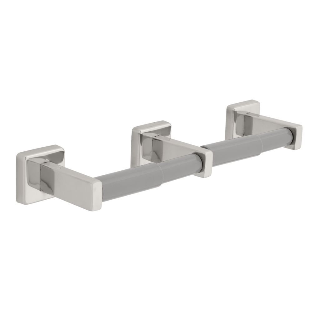 Liberty Hardware Twin Toilet Paper Holder with Plastic Rollers in Bright Stainless Steel