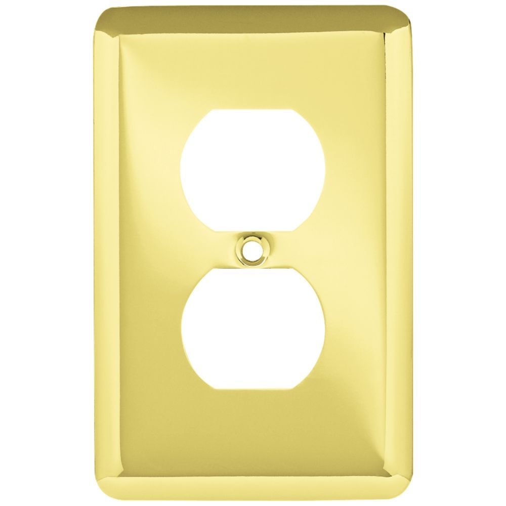 Liberty Hardware Brainerd Stamped Steel Round Single Duplex Outlet in Polished Brass