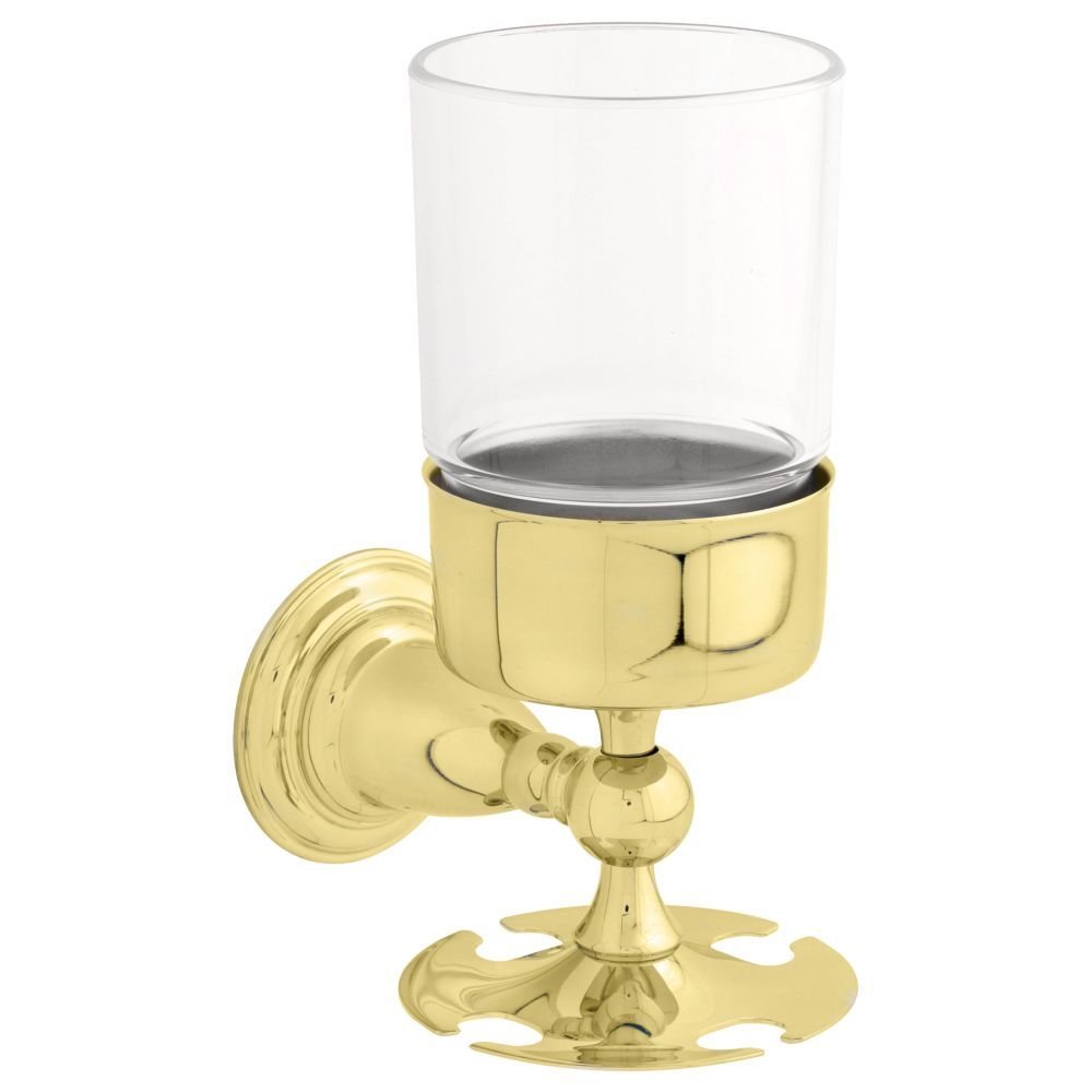 Liberty Hardware Toothbrush & Tumbler Holder with Plastic Tumbler in Polished Brass