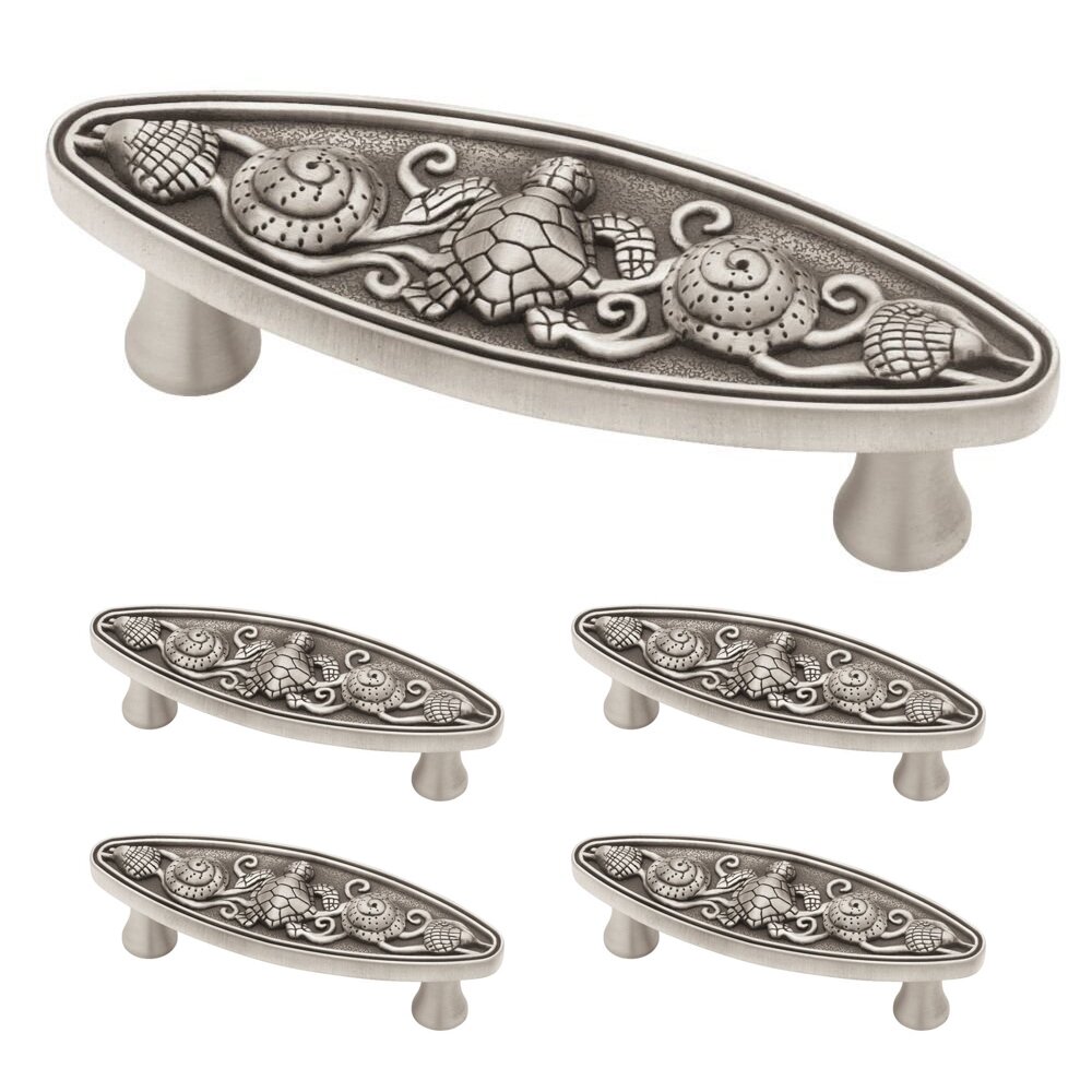 Liberty Hardware 3" C-C Oval Seaside Pull in Brushed Satin Pewter (5 Pack)