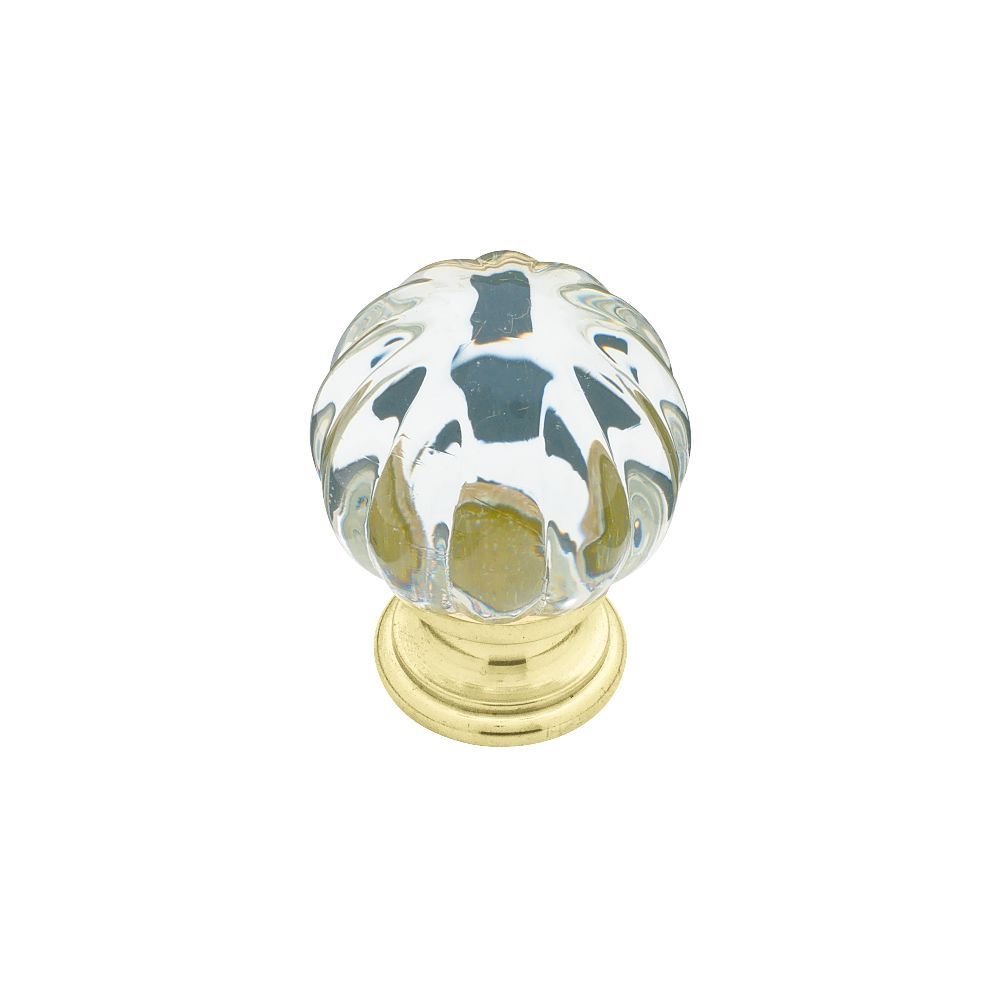 Liberty Hardware 1 1/4" Sculpted Glass Knob with Brass Base in Clear