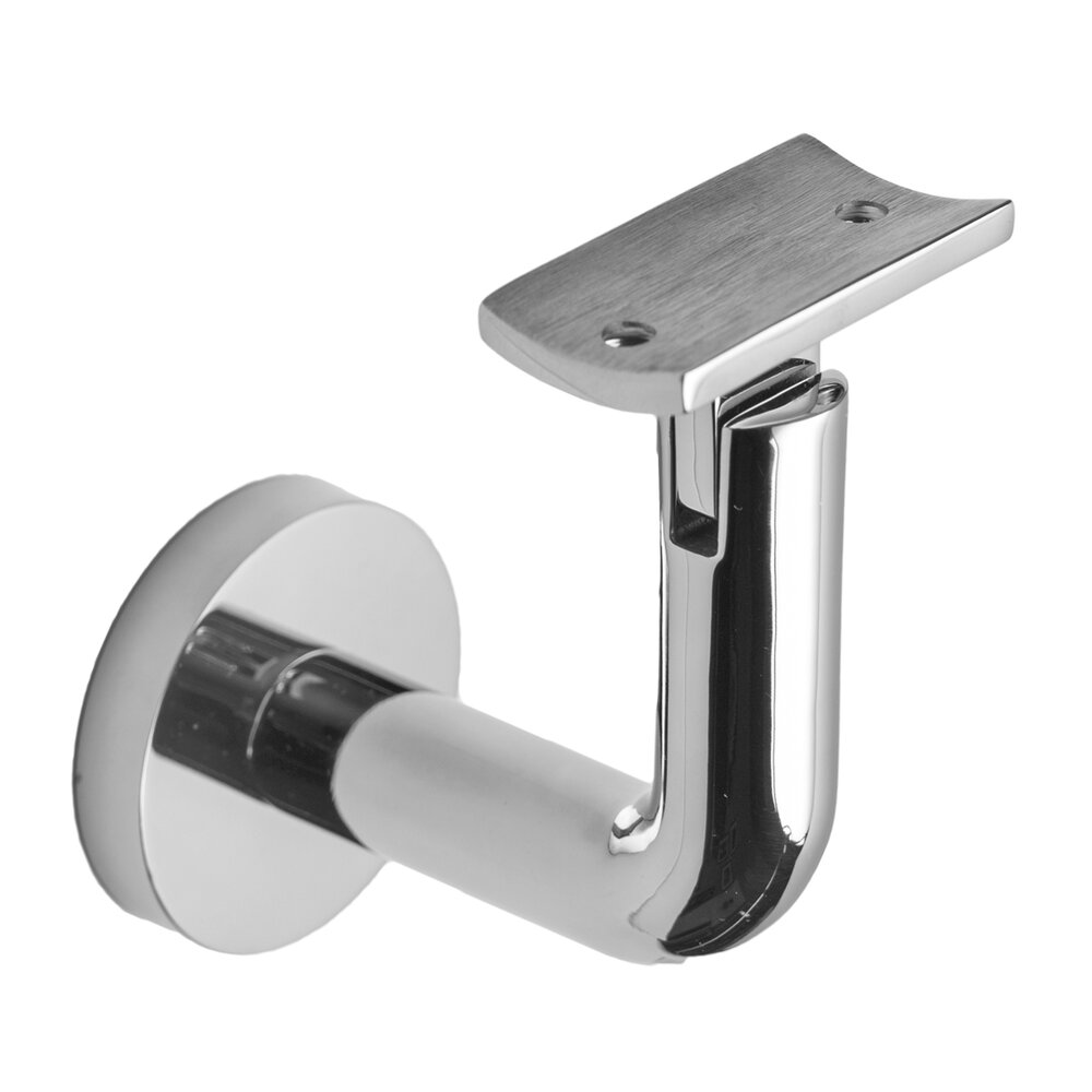 Linnea Hardware Round Mount Base and Rounded Arm with Curve Clamp Concrete Mounted Hand Rail Bracket in Polished Stainless Steel