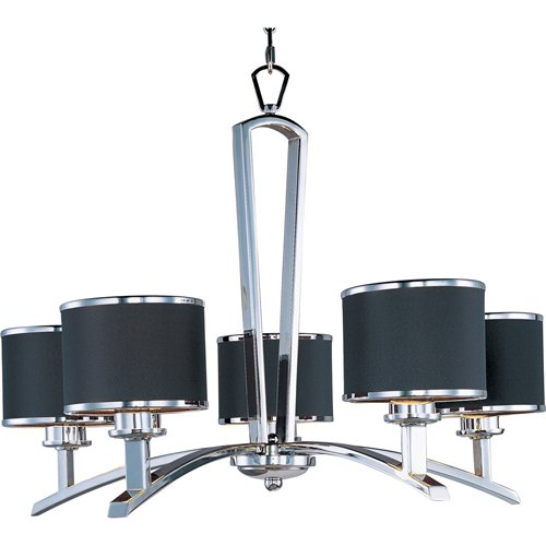 Maxim Lighting 27" 5-Light Single-Tier Chandelier in Polished Chrome with Black Fabric Shades