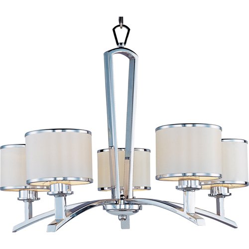 Maxim Lighting 27" 5-Light Single-Tier Chandelier in Polished Chrome with White Fabric Shades