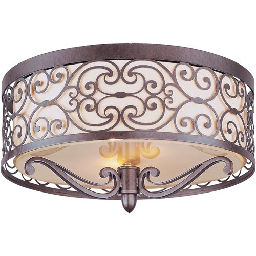 Maxim Lighting 14 1/4" 2-Light Flush Mount Fixture in Umber Bronze with an Off-White Fabric Shade