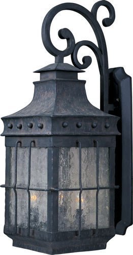 Maxim Lighting 8 1/2" 3-Light Outdoor Wall Lantern in Country Forge with Seedy Glass