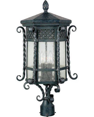 Maxim Lighting 11" 3-Light Outdoor Pole/Post Lantern in Country Forge with Seedy Glass